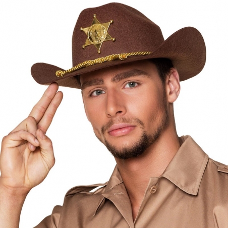 Chapeau cowboy marron avec étoile de shérif Chapeau cowboy marron avec étoile de shérif