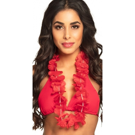 Hawai - Collier rouge en fleurs artificielles