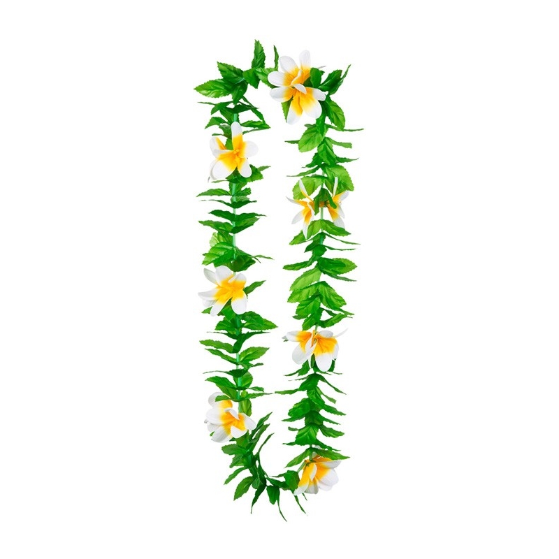 Collier Hawai hibiscus blanc et jaune