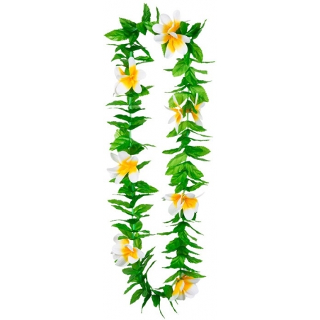 Collier Hawai hibiscus blanc et jaune