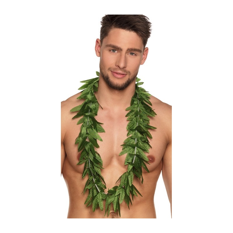 Collier hawaien feuilles tropicales porté par un homme - Hawaï Party