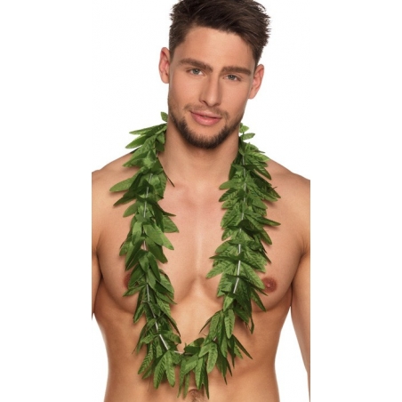 Collier hawaien feuilles tropicales porté par un homme - Hawaï Party