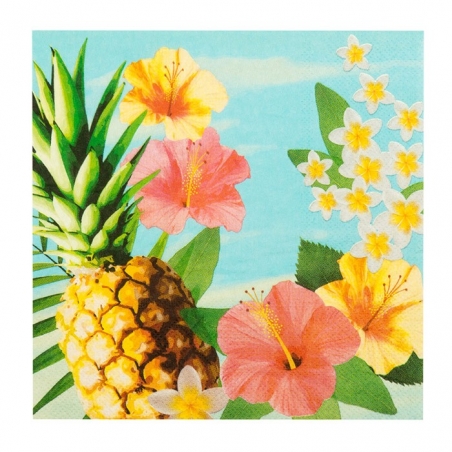 Serviettes paradis tropical en papier, dressez une table Hawaïenne ou sur le thème du voyage