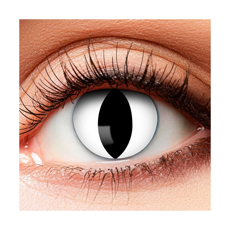 Lentilles fantaisies blanche œil de chat La magie du déguisement Halloween