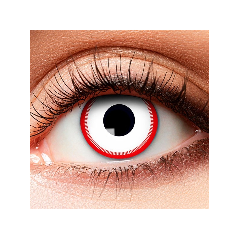Lentilles blanches avec contour rouge sang - Halloween Make-Up