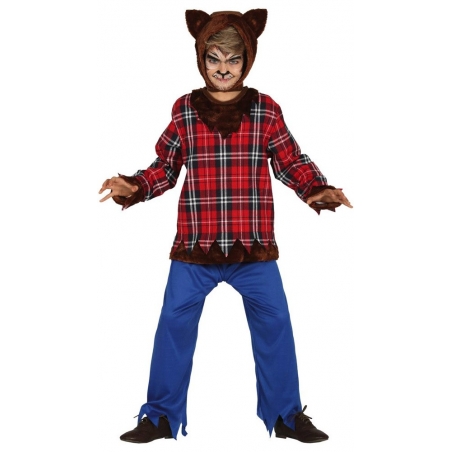 Déguisement de loup garou pour garçon avec haut, pantalon et cagoule idéal pour fêter Halloween