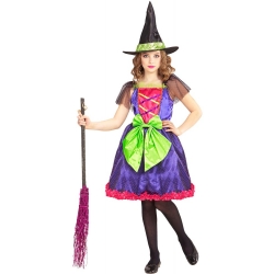 Déguisement de sorcière multicolore pour enfant avec robe et chapeau idéal pour fêter Halloween