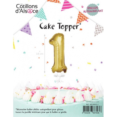 Ballon pour gâteau d'anniversaire chiffre 1 de couleur doré