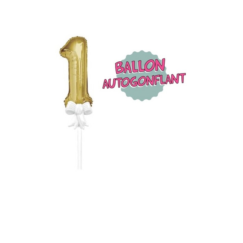 Cake topper - ballon pour décorer un gâteau d'anniversaire, chiffre 1 couleur or