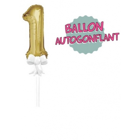 Cake topper - ballon pour décorer un gâteau d'anniversaire, chiffre 1 couleur or