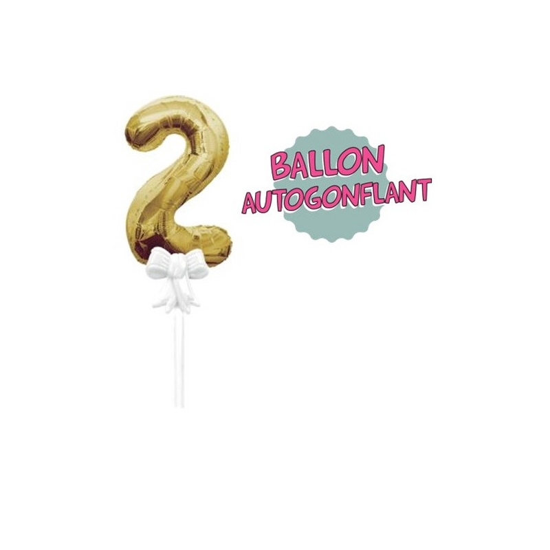 Ballon pour gâteau d'anniversaire, chiffre 2 doré