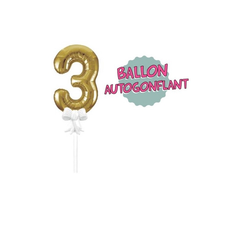 Ballon pour gâteau d'anniversaire chiffre 3 couleur or