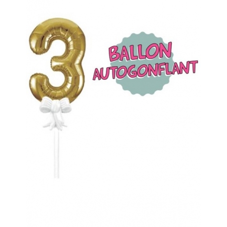 Ballon pour gâteau d'anniversaire chiffre 3 couleur or