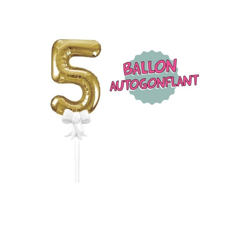 Cake Topper, décoration gâteau d'anniversaire, ballon chiffre 5 de couleur or