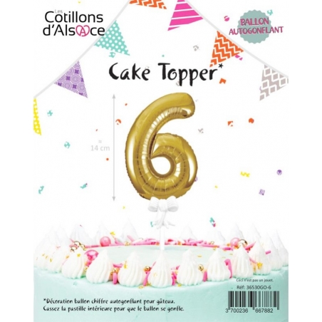 Ballon chiffre 6 idéal pour décorer un gâteau d'anniversaire - Cake Topper