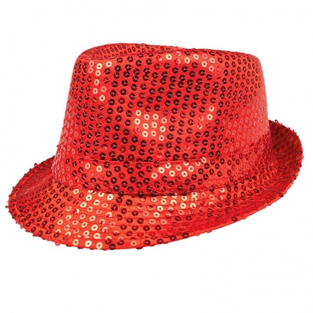 Chapeau borsalino disco rouge à paillettes, un chapeau disco pour hommes et femmes