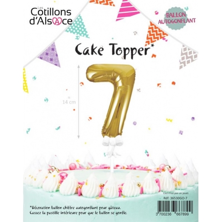 Cake Topper, ballon chiffre 7 de couleur or idéal pour réaliser une décoration de gâteau d'anniversaire