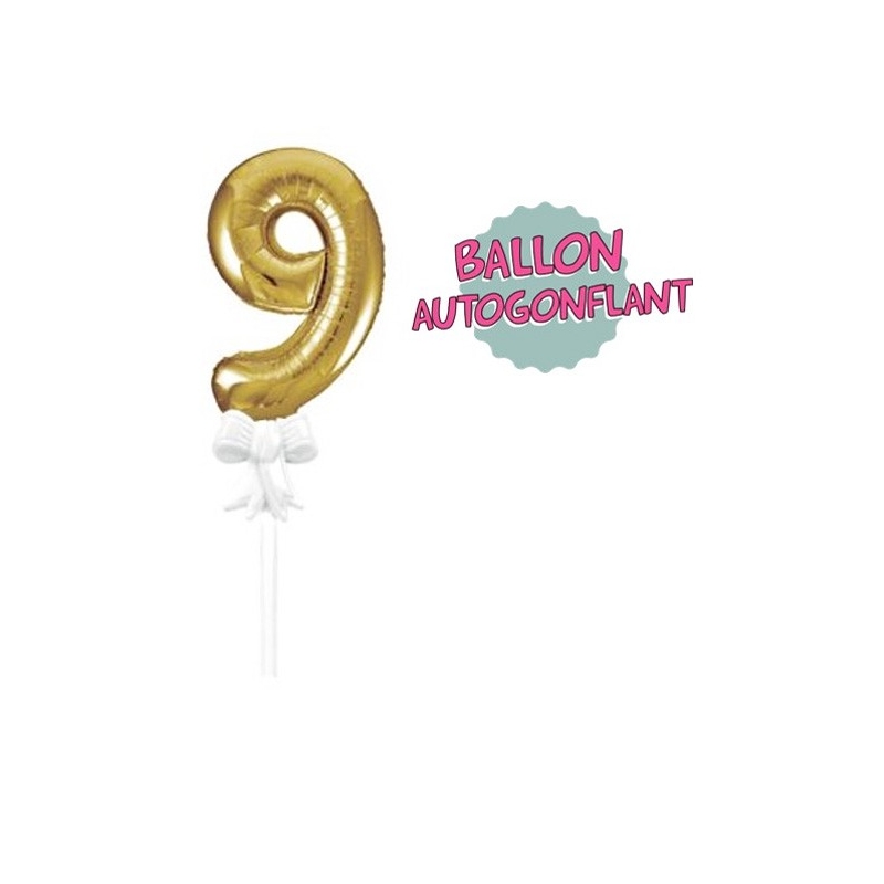 Ballon pour gâteau d'anniversaire chiffre 9 de couleur or (14 cm)