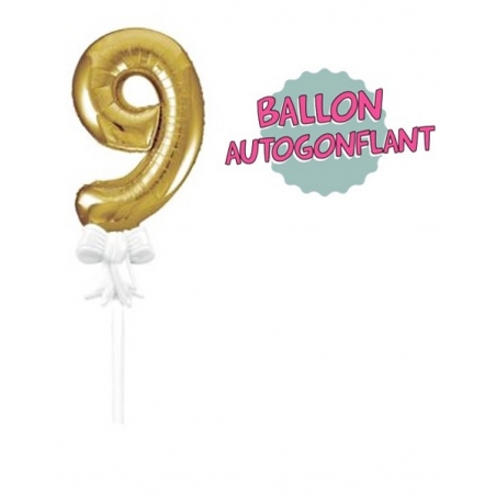Ballon pour gâteau d'anniversaire chiffre 9 de couleur or (14 cm)