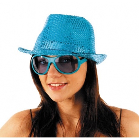 Borsalino disco bleu à paillettes - FA041A - accessoire deguisement disco Borsalino disco bleu à paillettes - FA041A - accessoire deguisement disco