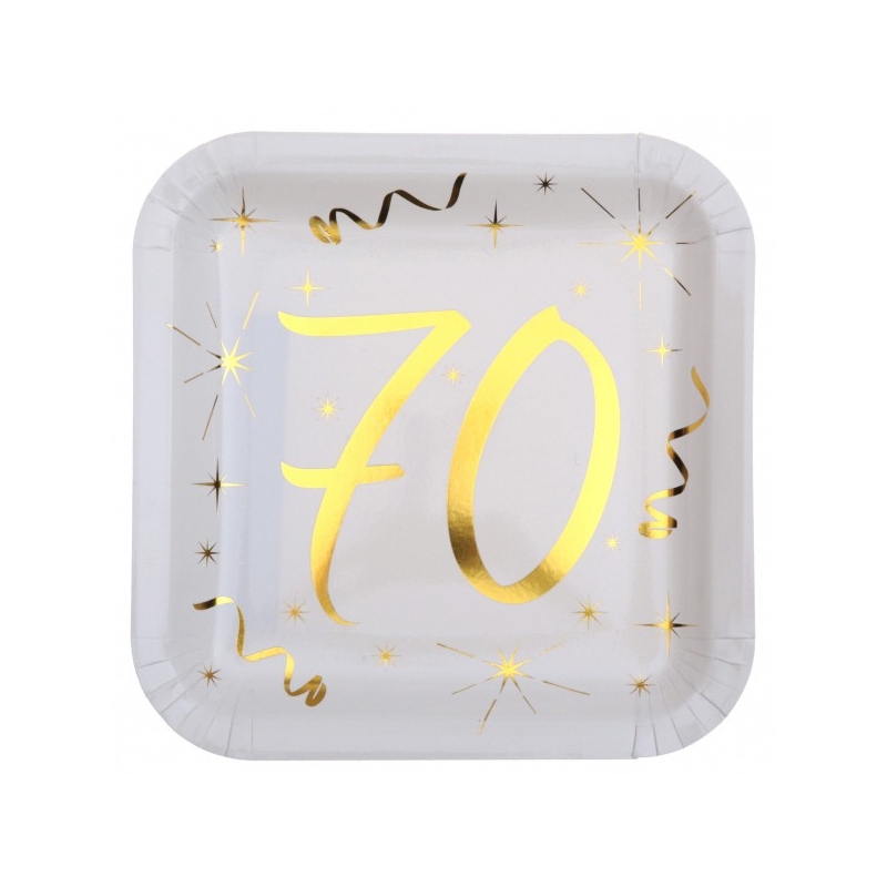 Assiettes anniversaire 70 ans or blanc, réalisez une déco de table chic pour fêter son anniversaire
