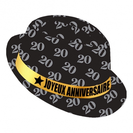Borsalino anniversaire 20 ans noir et doré, un cadeau humoristique pour fêter son anniversaire - 14892NO20
