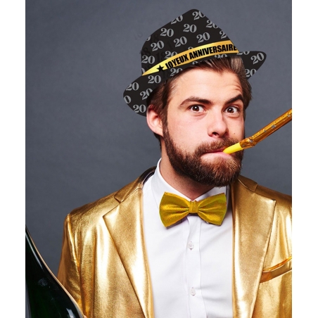 Chapeau anniversaire 20 ans couleur noir et or - 14892NO20 Chapeau anniversaire 20 ans couleur noir et or - 14892NO20