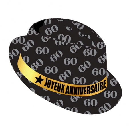 Borsalino Joyeux Anniversaire 60 ans noir et doré, le cadeau humoristique idéal pour fêter son anniversaire - 14892NO60 Borsalino Joyeux Anniversaire 60 ans noir et doré, le cadeau humoristique idéal pour fêter son anniversaire - 14892NO60