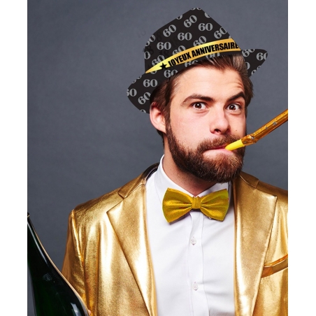 Chapeau anniversaire 60 ans pour homme couleur noir et or - 14892NO60 Chapeau anniversaire 60 ans pour homme couleur noir et or - 14892NO60