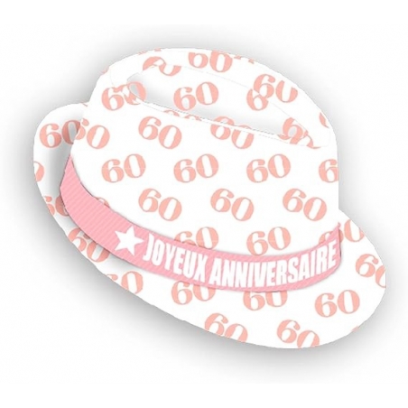 chapeau anniversaire 60 ans pour femme, borsalino rose et blanc - 14892R60