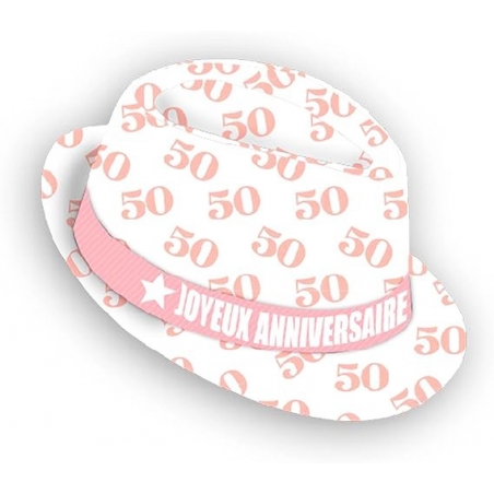 chapeau anniversaire 50 ans pour femme, borsalino rose et blanc - 14892RB50