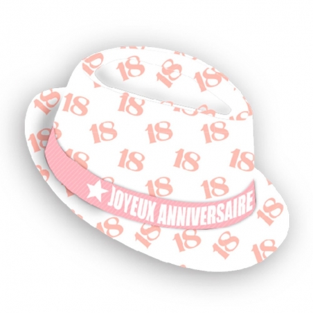 chapeau anniversaire 18 ans blanc et rose - 14892R18