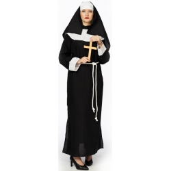 Déguisement de Nonne pour femme avec robe, ceinture  et coiffe, également disponible en grandes tailles