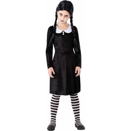 Déguisement fille gothique de 3 ans à 12 ans, robe noire avec col blanc