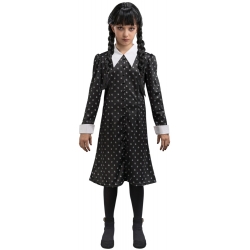 Robe de Mercredi Addams, déguisement pour fille sous licence officielle Wednesday (perruque non fournie)