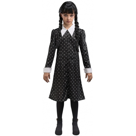 Robe de Mercredi Addams, déguisement pour fille sous licence officielle Wednesday (perruque non fournie)