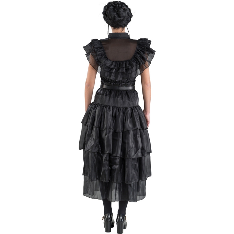 Déguisement Mercredi Addams pour femme, robe de bal avec ceinture
