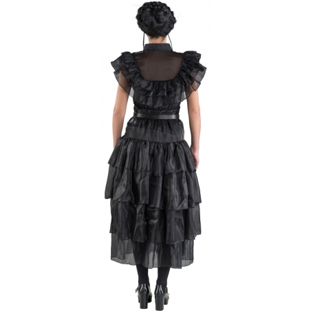 Déguisement Mercredi Addams pour femme, robe de bal avec ceinture