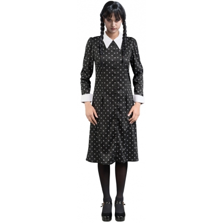 Déguisement Mercredi Addams pour femme, robe à motifs sous licence officielle Wednesday
