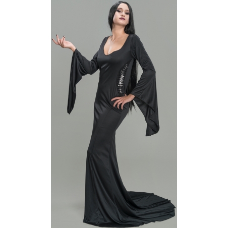 Robe Morticia Addams pour femme, longue robe noire gothique - Licence officielle Wednesday
