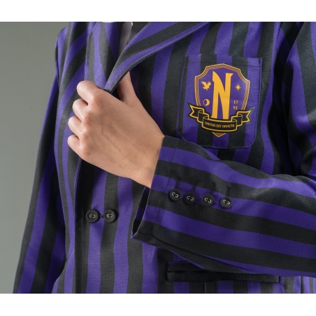 Veste de l'uniforme Nevermore noir et violet pour femme, licence officielle Mercredi Addams