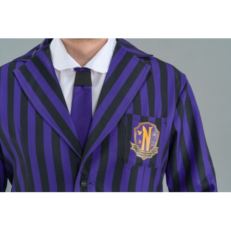 Veste de l'uniforme Nevermore pour homme et son plastron avec cravate, costume sous licence officielle Mercredi