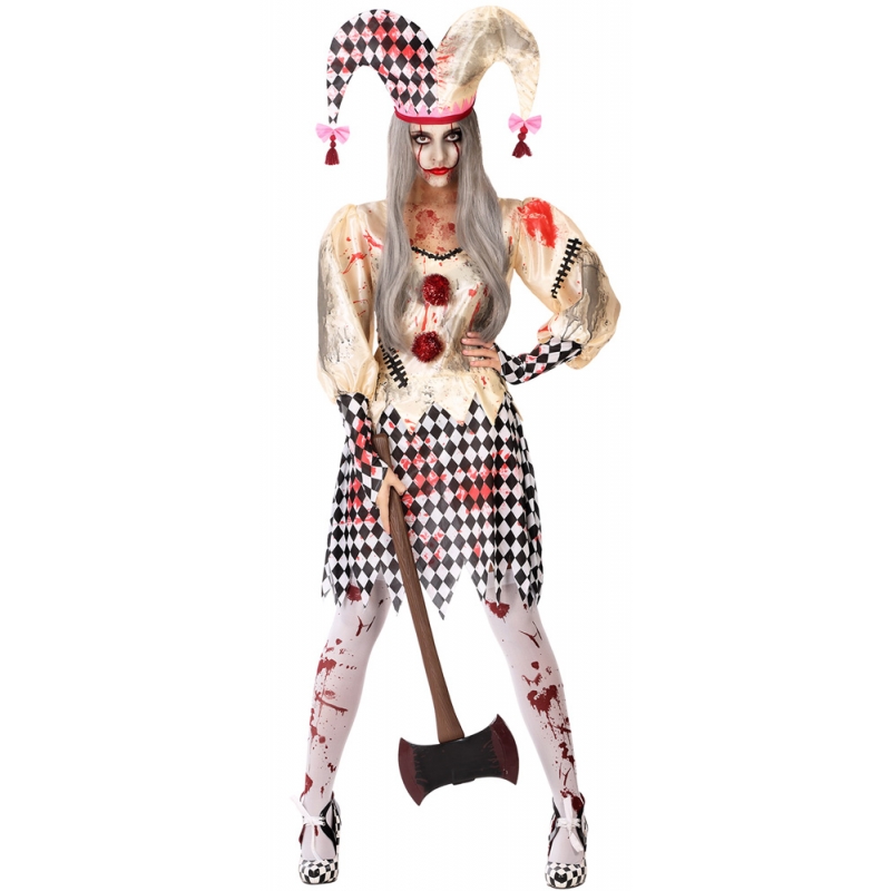 Déguisement arlequin halloween pour femme avec robe et chapeau