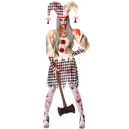 Déguisement arlequin halloween pour femme avec robe et chapeau