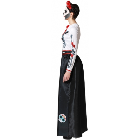 Déguisement femme Dia de los muertos avec robe et ceinture, incarnez une Katrina du jour des morts Mexicain Déguisement femme Dia de los muertos avec robe et ceinture, incarnez une Katrina du jour des morts Mexicain