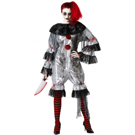 Déguisement de clown halloween pour femme, tunique grise et noire Déguisement de clown halloween pour femme, tunique grise et noire
