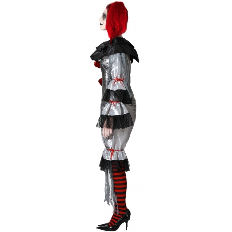 Costume de clown tueur pour femme, tunique grise et noire