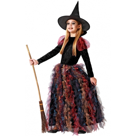 Déguisement sorcière d'automne pour fille avec sa longue robe et son chapeau