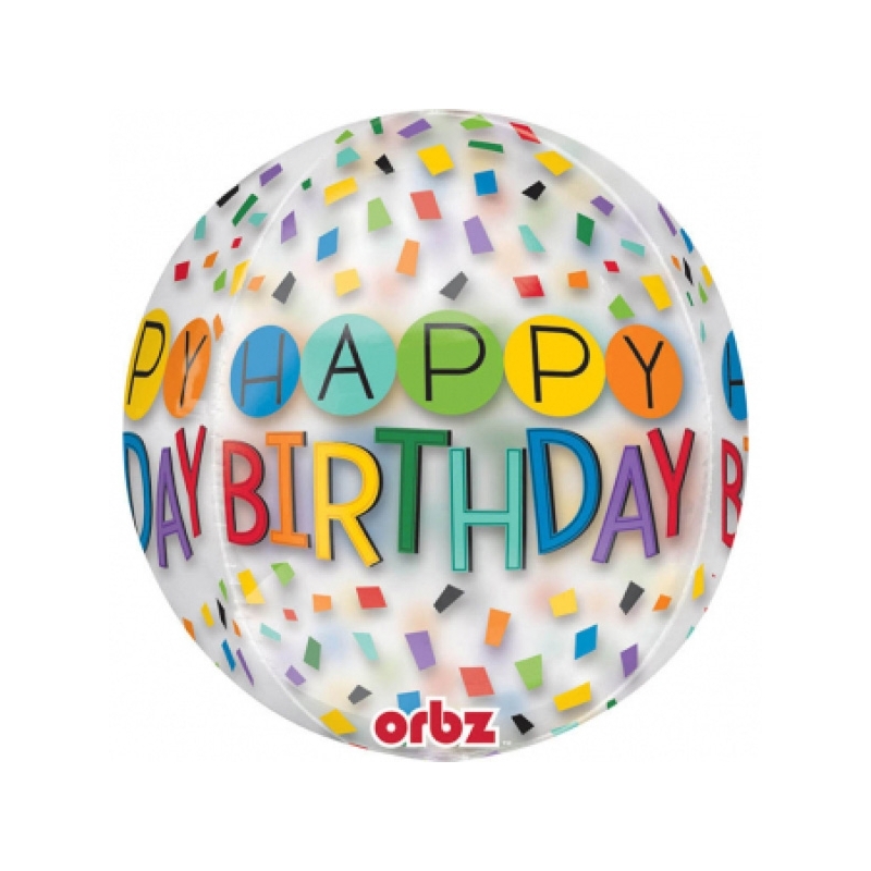 Ballon Happy Birthday avec confettis imprimés