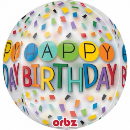 Ballon Happy Birthday avec confettis imprimés